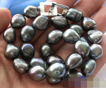 

free shipping Luster 17" BAROQUE TAHITIAN BLACK PEARL NECKLACE