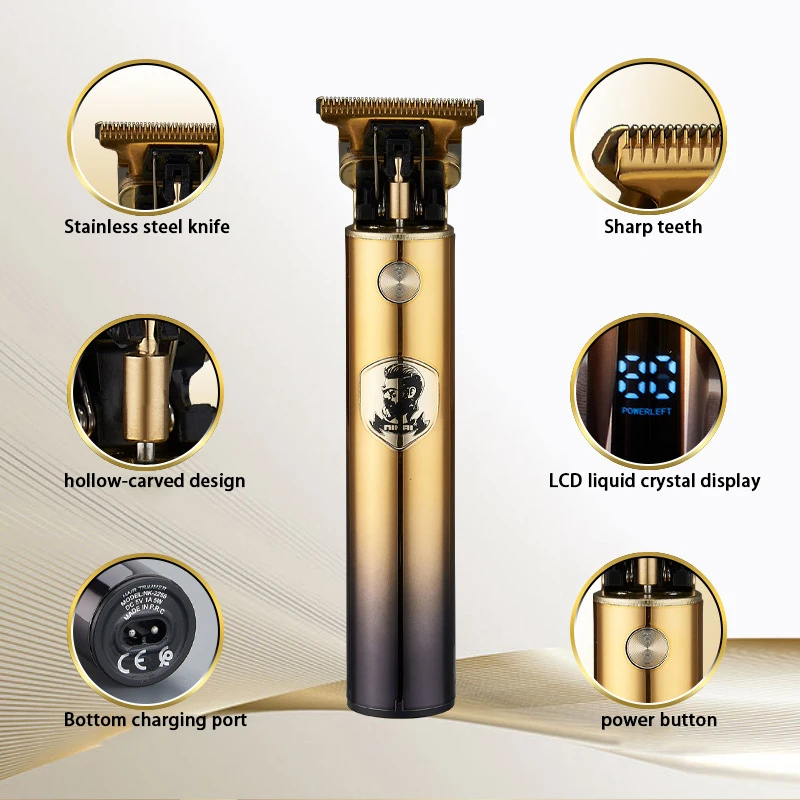 プロの男性用バリカン,LEDディスプレイ付き充電式バリカン,あごひげキット,理髪ツール,コードレス