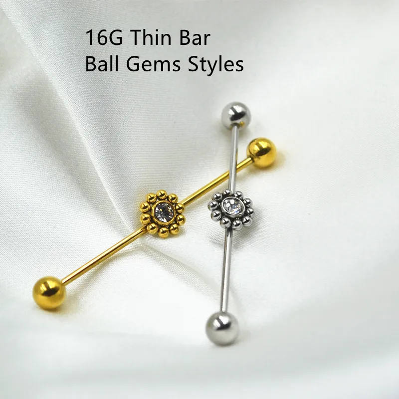 

Lot50pcs Thin 16g~1.2mm New Ball Gems Industrial Long Ear Cartilage Scaffold Barbells Upper Earring Body Jewelry Ear Piercing