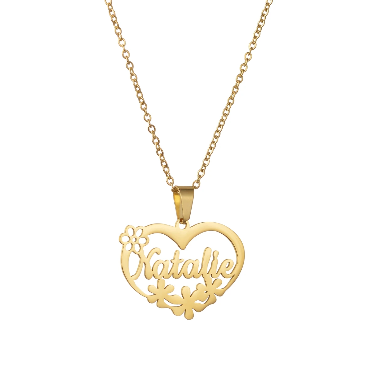 Akizoom-collar de corazón de amor con nombre personalizado para mujer, colgante de placa de identificación de flor con gancho, cadena con dijes de letras, joyería personalizada, regalo