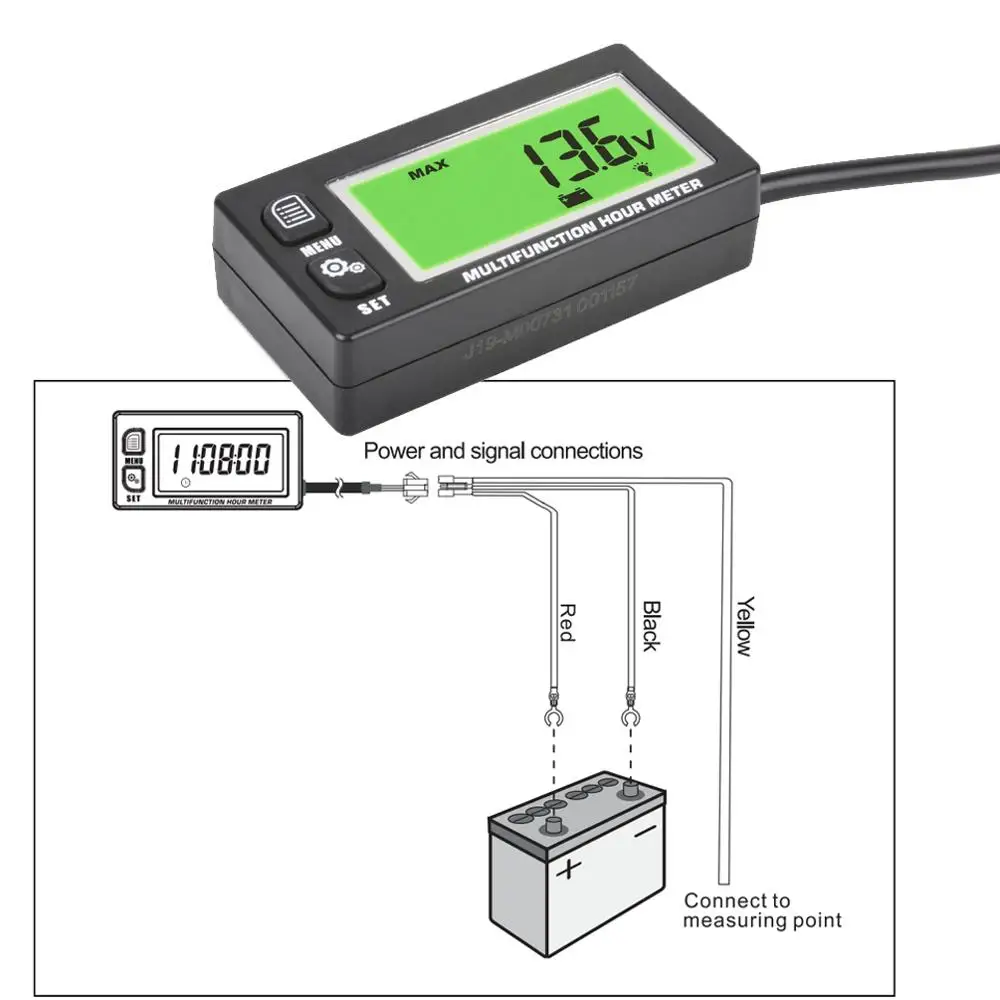 Multifunction Hour Meter Tachometer Voltmeter with Clock 2&4 Stroke for Small Engine Boat Outboard Mercury Motocross HM028
