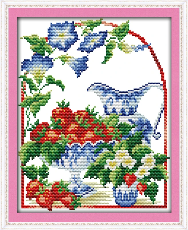 The paradise of strawberry cross stitch kit cartoon 14ct 11ct count print canvas stitching embroidery DIY handmade needlework