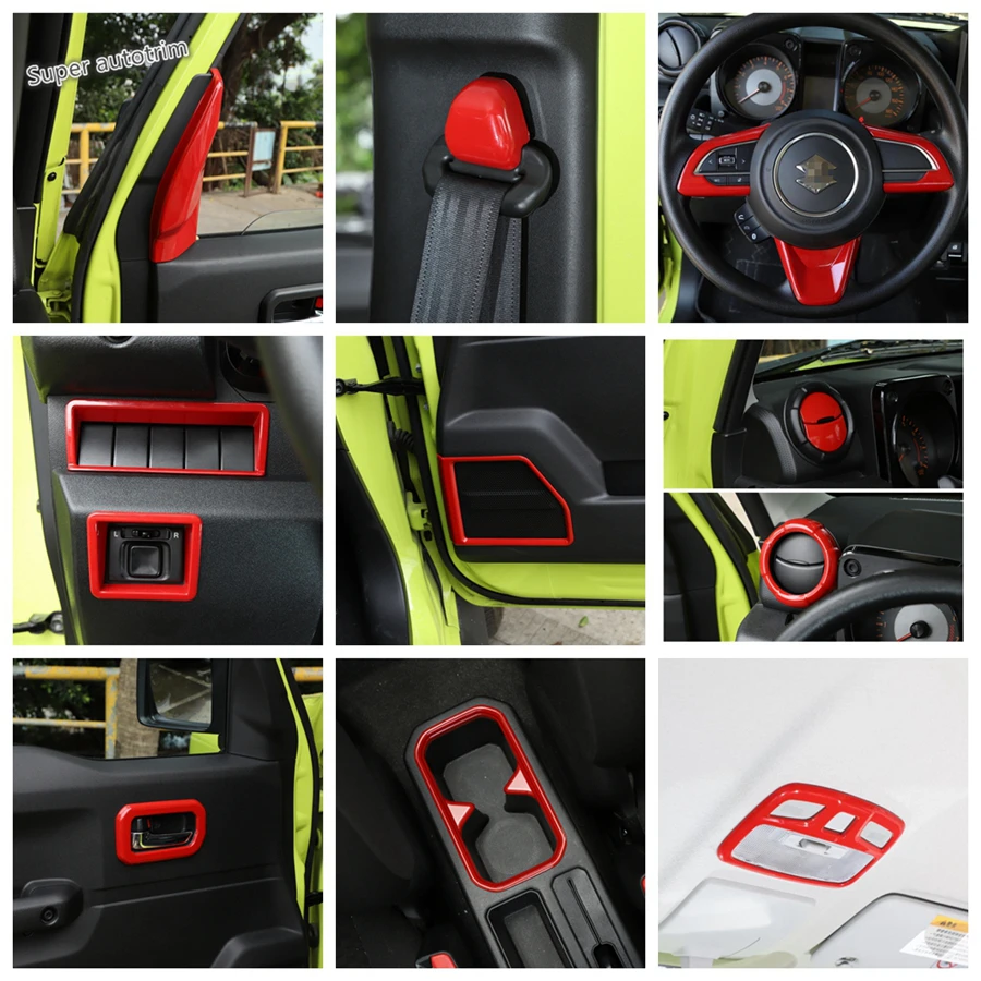 

Lapetus Red Interior Refit Kit Dashboard / Front Reading Lamps / Cup Holder / Pillar A Cover Trim For Suzuki Jimny 2019 - 2023