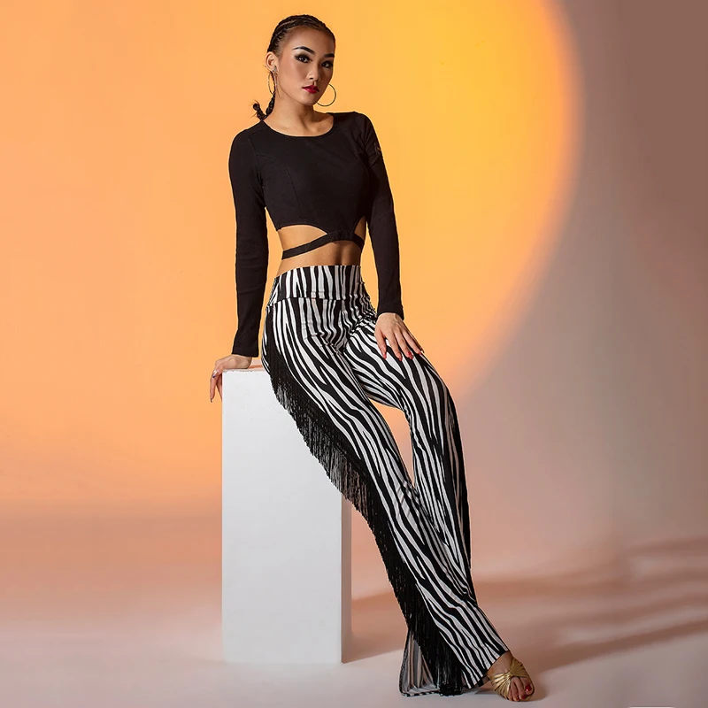 الرقص اللاتينية هامش السراويل النساء عالية الخصر مضيئة السراويل قاعة الرقص الملابس الكبار ممارسة تشا تشا ملابس رقص DNV15243 #5