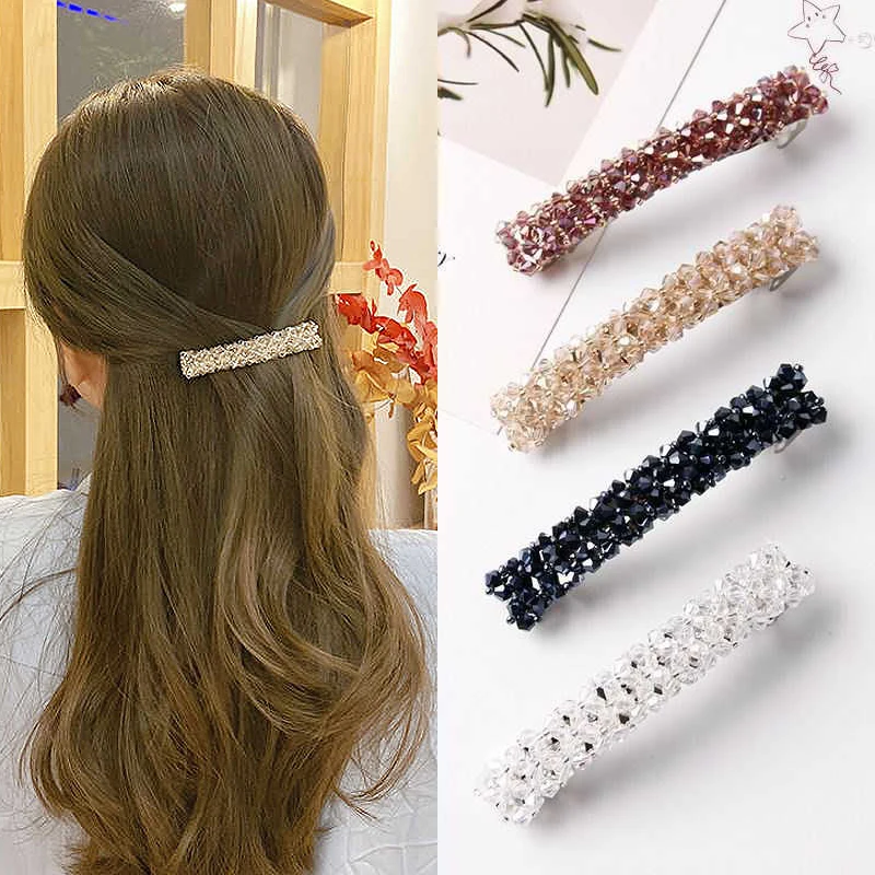 Korean Crystal Spring Hair Clips Pins Pearl Hair Barrettes For Women Girl Headband Fashion Simple Hair Accessories Headwear