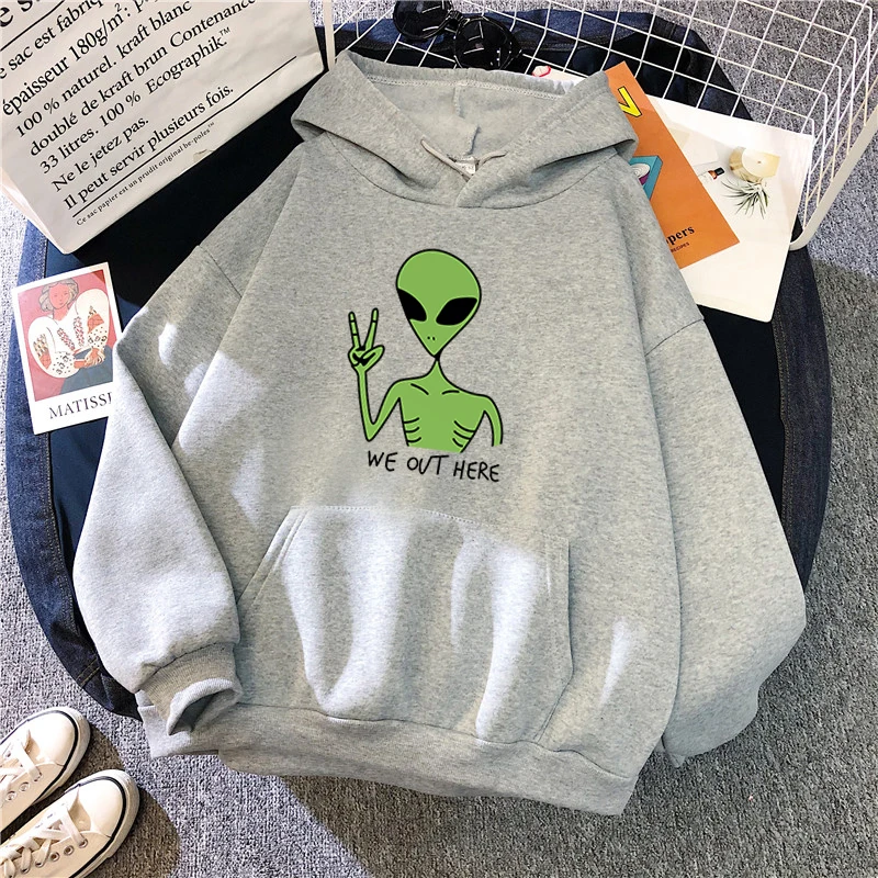 New Green Alien Sweatshirts Girls Winter Fashion Funny Tops Moletom Cute Cartoon Streetwear Women Hoodie Pullover Loose