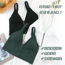 Women's Cotton Underwear Tube Top Bra Sexy Solid Color Top Women's Sports Bra Fashion Push Up Bra Lingerie Female V-Neck Tank Up