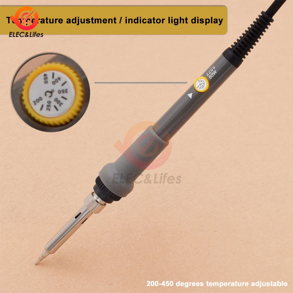 60W 220V Electric Soldering Iron Set Adjustable Temperature Welding Tools EU Plug 200-450 Celsius Gray/Red