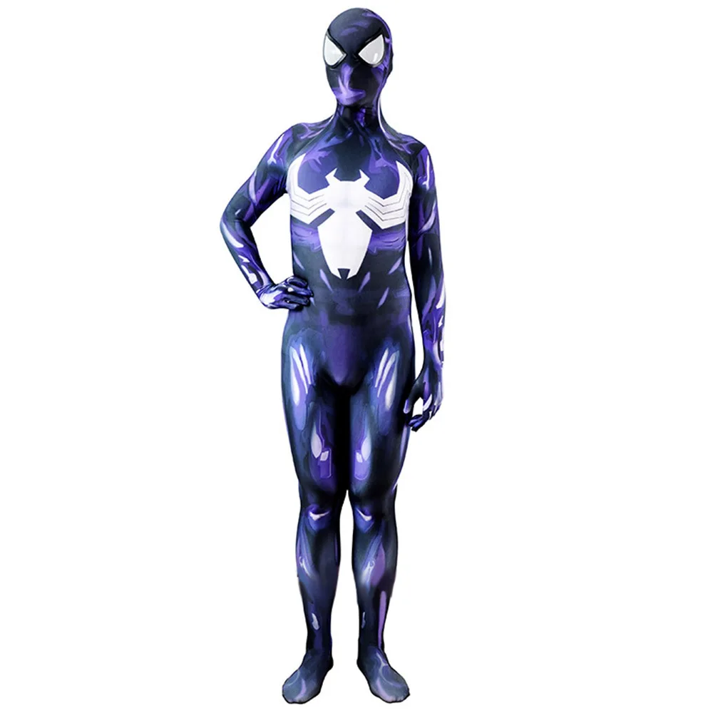 Fioletowy pająk kobiety symbiont jad przebranie na karnawał superbohater Spandex Zentai body Spidey kostium kostium na Halloween Cosplay