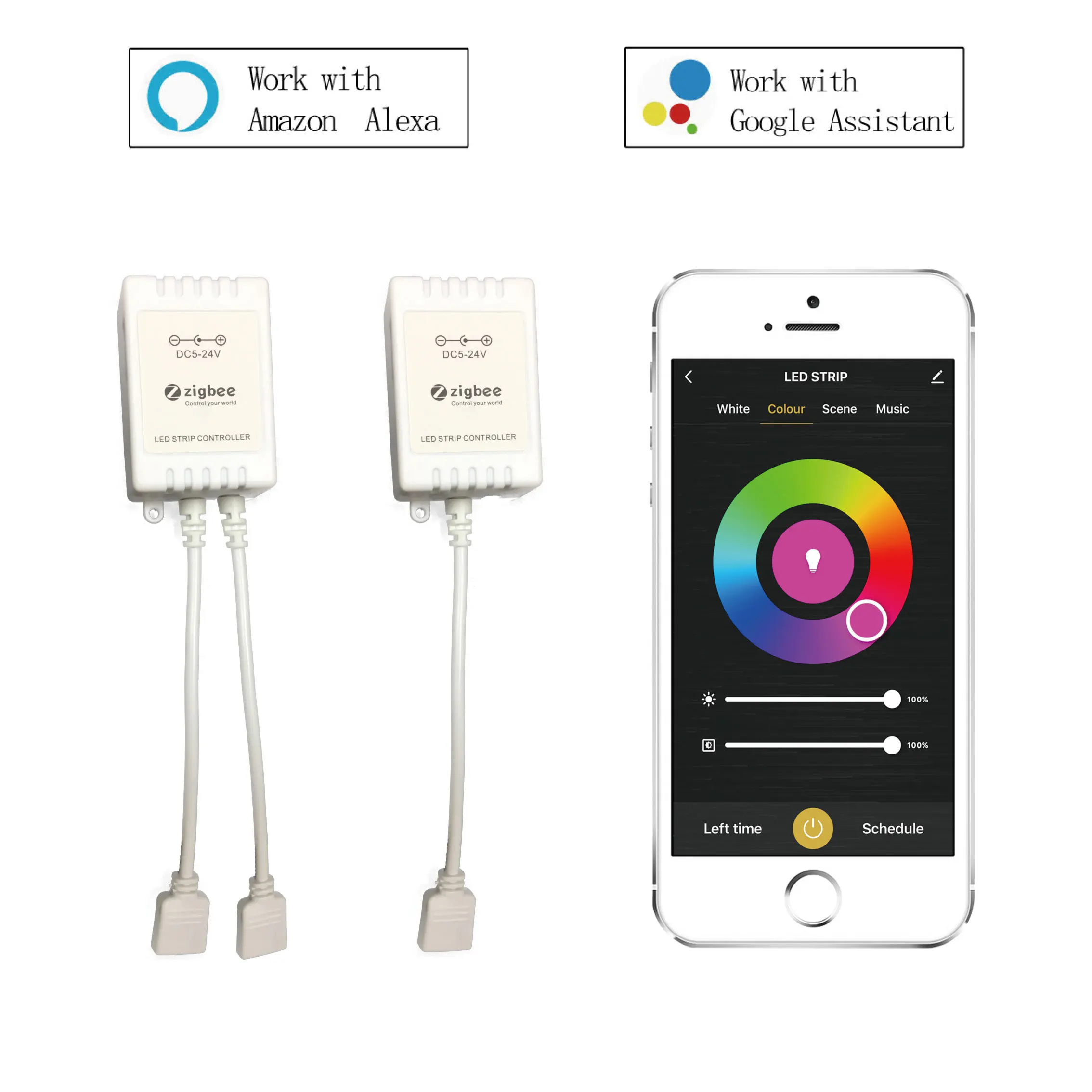 Tuya-スマートLEDコントローラー,zigbee,rgb,cebcw,5v-24v,GoogleHomeと互換性があります