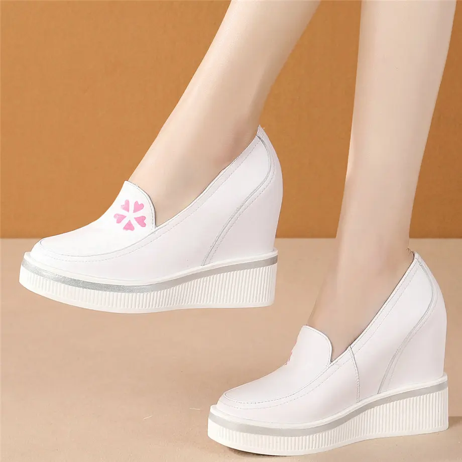 

Fashion Sneakers Women Genuine Leather Wedges High Heel Pumps Shoes Female Round Toe Chunky Platform Oxfords Shoes Casual Shoes