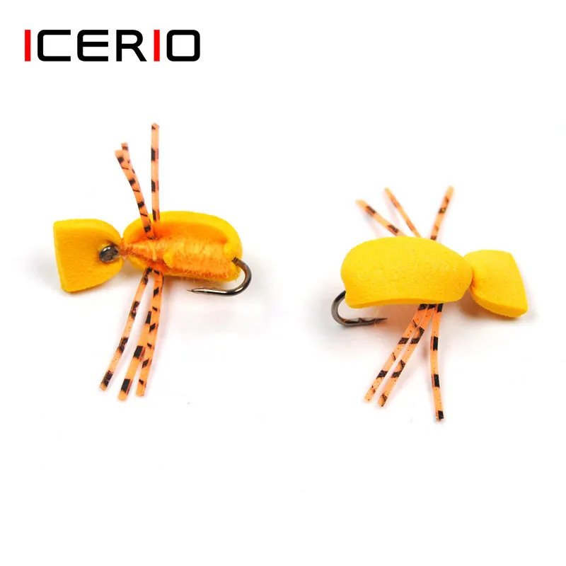 ICERIO 6PCS Orange Foam Beetle Dry Fly Tying Hook Floats Baits Trout Fishing Fly Lure