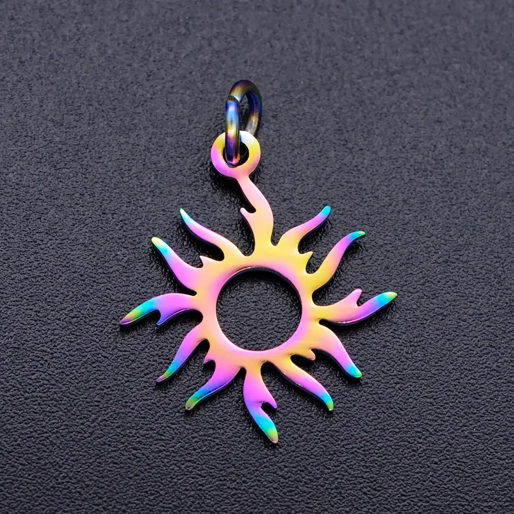 5pcs/lot Rainbow Religious Tree of Life DIY Charms Wholesale Stainless Steel Pendant Yoga Om Hamsa Hand Sun Connectors Charm