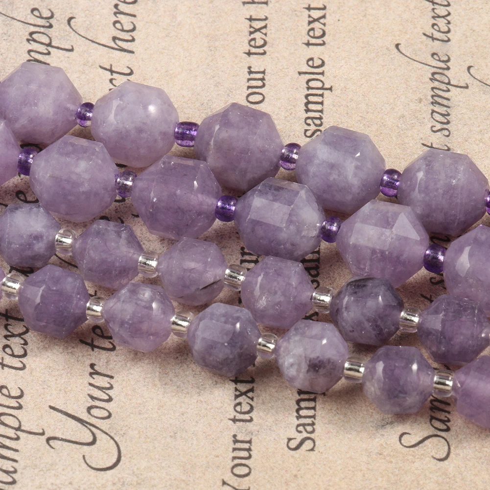 Natural Amethysts Purple Quartz Crystal Bead Faceted Sharp Energy Column Loose Beads for Jewelry DIY Making Bracelet 15'' Strand