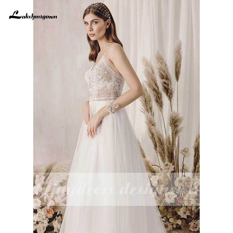 Lakshmigown-vestidos De Novia bohemios, línea A, tirantes finos, espalda abierta, tul Sexy, para boda, 2021