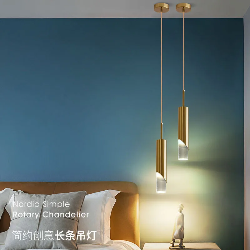 Energy Saver-Post-Modern Bedroom Bedside Pendant Lamp LED E27 Bulb Black Copper Living Room Dinging Table Hanging Suspension