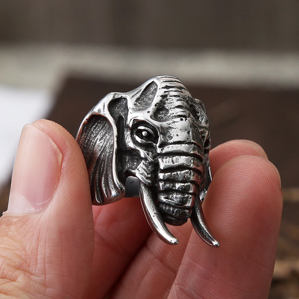 Unique Elephant Rings For Men Stainless Steel Biker Men\'s Ring Animal Elephant Head Ring Punk Fashion Jewelry Gift