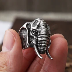 Unique Elephant Rings For Men Stainless Steel Biker Men's Ring Animal Elephant Head Ring Punk Fashion Jewelry Gift