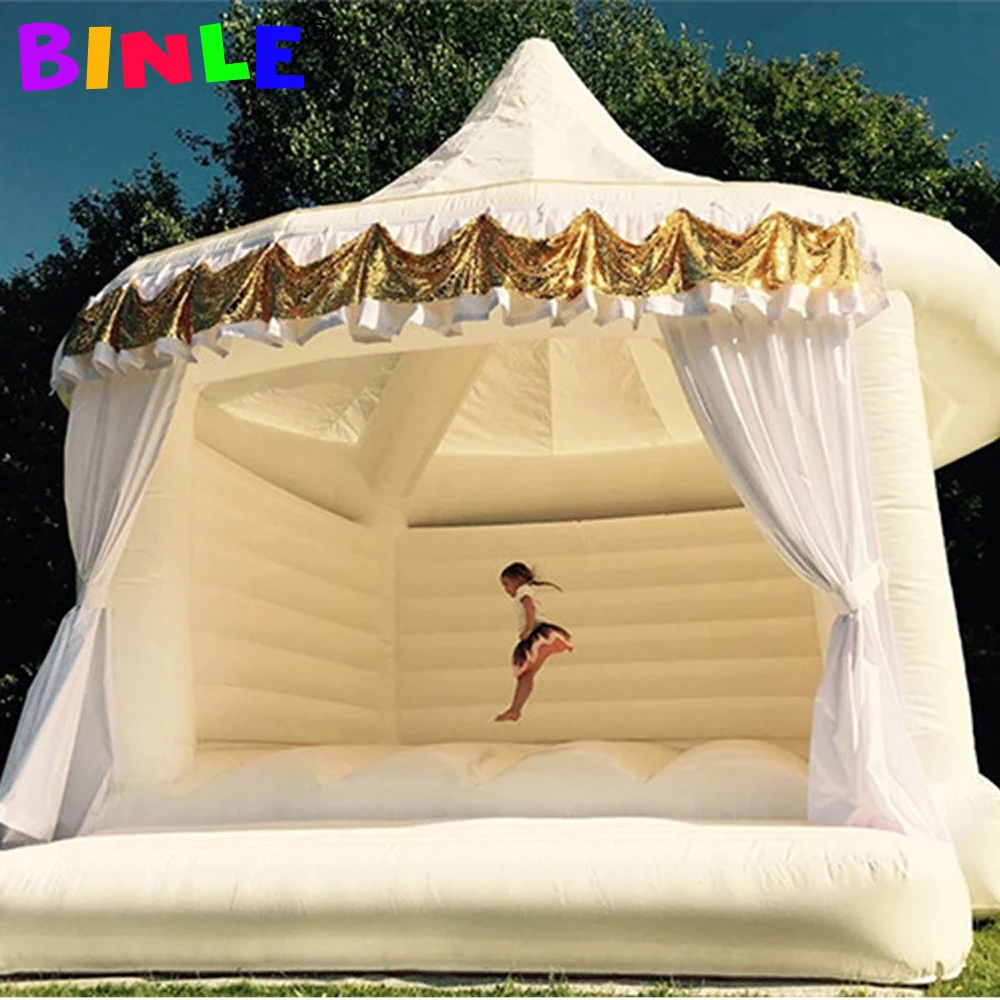 Kids And Adults Royal White Wedding Inflatable Bouncy Castle With Tent Moon Bounce House Jump Bouncer Air Bed For All Ages