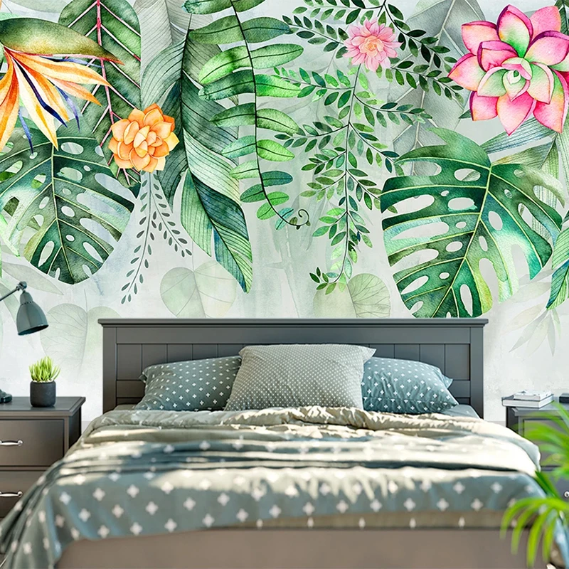 Custom 3D Mural Green Leaves Flowers Pastoral Style Wall Painting Waterproof Wallpaper Office Work Bedroom Kitchen Home Decor