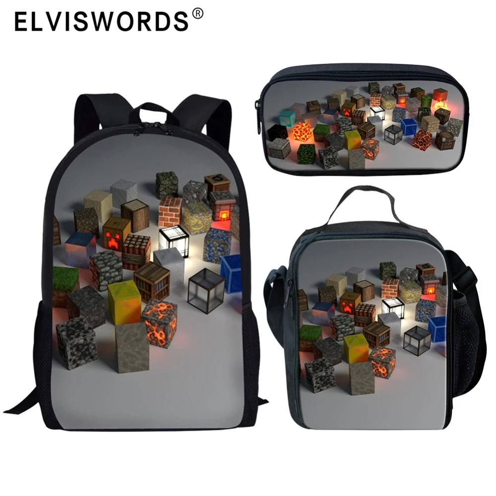 Sacs d'école imprimés de dessins animés, sac à dos d'école, personnalisable, 3 pièces/ensemble pour élèves, ELVISWORDS