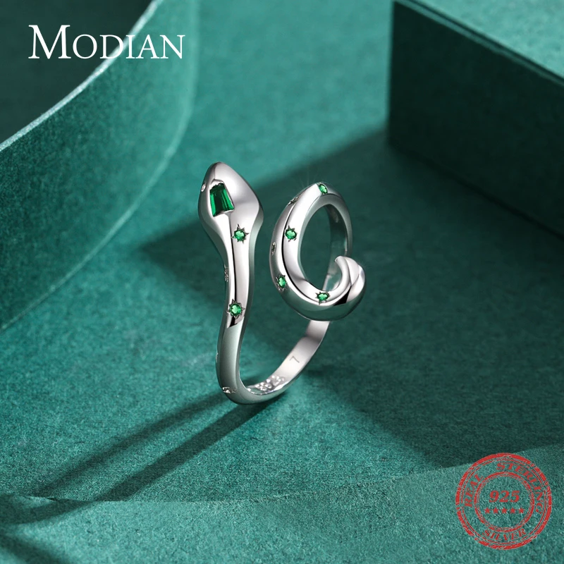 MODIAN Thật Nữ Bạc 925 Xanh Zirconia Ngôi Sao Thời Trang Loài Rắn Nữ Nhẫn Cho Nữ Có Thể Điều Chỉnh Đảng TFine Trang Sức