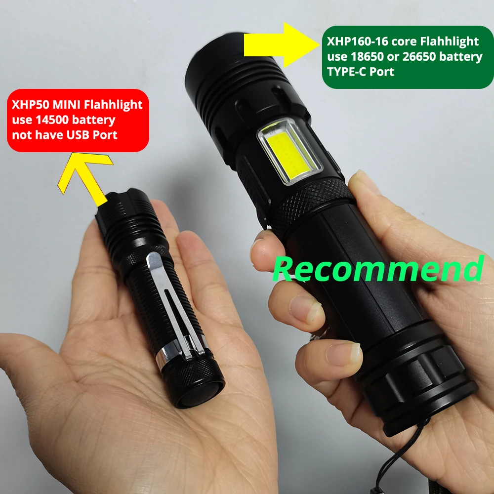 Super XHP160 Most Powerful Led Flashlight XHP120 High Power Torch Rechargeable Tactical Flashlight USB Camping Light Shot long