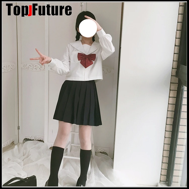 プリーツスカート付きサマージャンプスーツ,学生服,白,和風,セーラースタイル,制服,jk