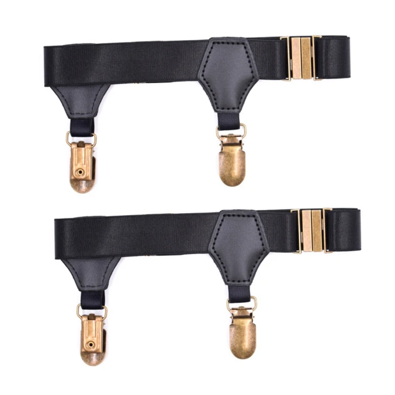 Men Women Black Socks Suspenders Holder with Double Hard Metal Non-Slip Clips Elastic Adjustable Garters Belt Accessory