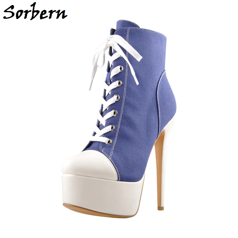 

Sorbern Fashion Denim Boots High Heel Sneakers Platform Shoes Ankle Boot For Women Custom Colors Plus Size 34 To 46 Foot Length