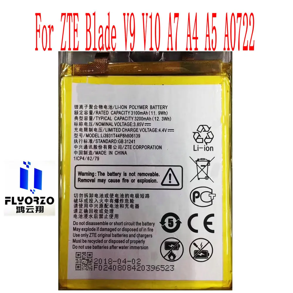 New Li3931T44P8h806139 Battery For ZTE Blade V9 V10 A7 A4 A5 A0722 BV0920 V0900 A920 Mobile Phone