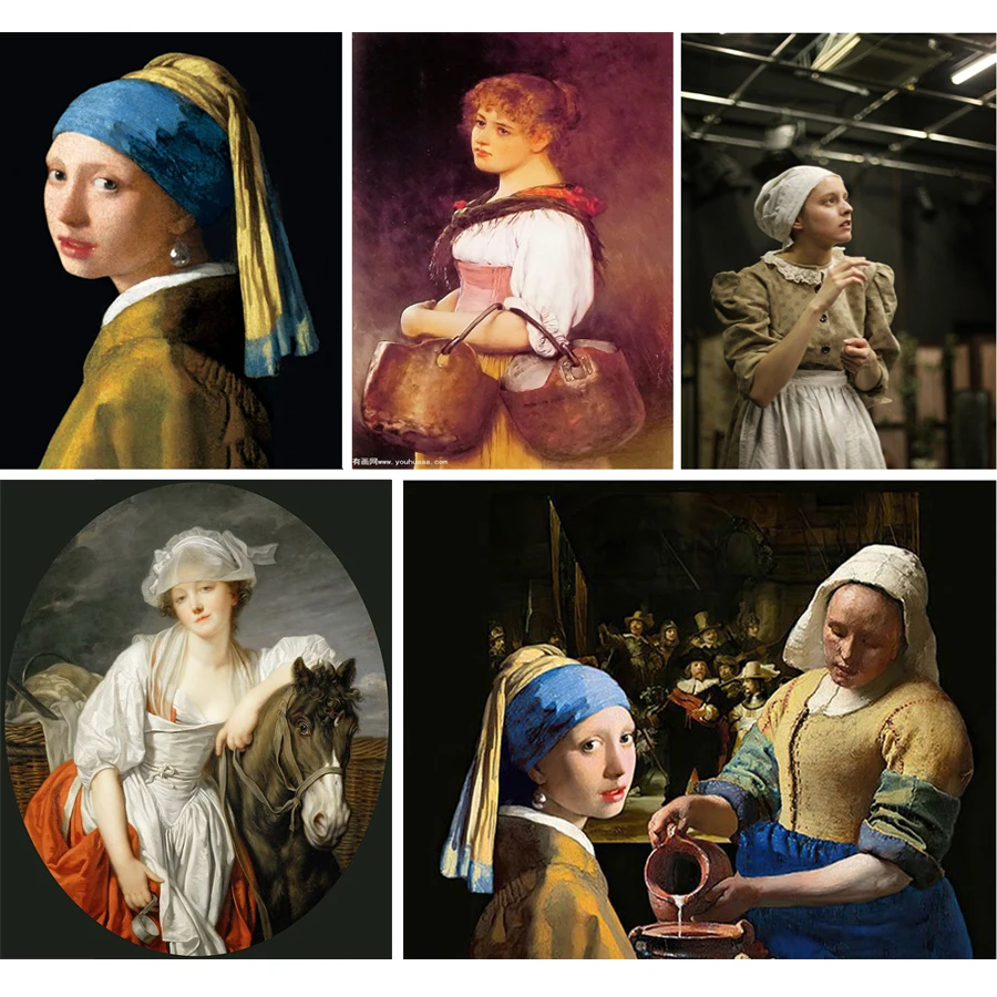 Diamond Painting The Milkmaid Full Square Diamond Embroidery Rhinestones Mosaic Picture Johannes Vermeer Series