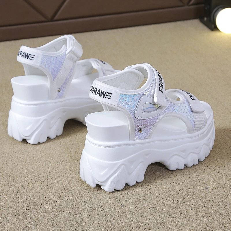 Women Chunky Sandals New Casual High Platform Slippers Wedge Sandalias Bling Outdoor Comfortable Sports Shoes Mujer Trainers 9cm