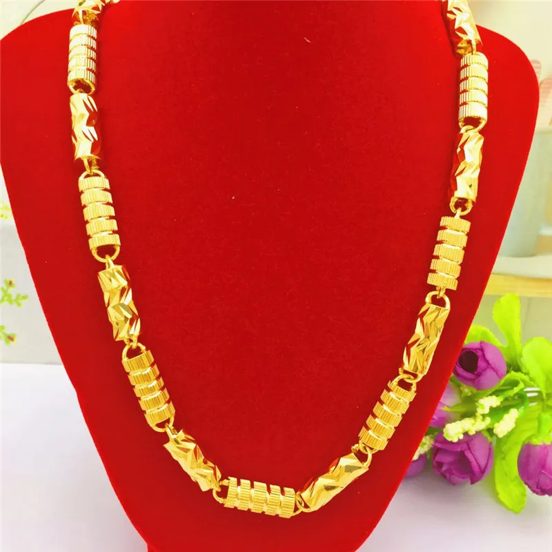 Exquisite Sand Gold 14K Necklace Circle Bucket Chopping Flower Cylindrical Beads Necklacesfor Men's Wedding Engagement Jewelry