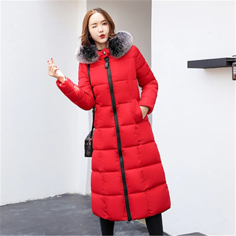 

Korean version of the new winter hooded big fur collar slim thickening was thin high-end plus size down cotton jacket