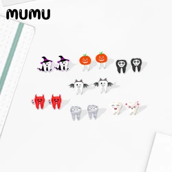 2020 New Halloween Tooth Stud Earring Funny Teeth Acrylic Earrings Resin Epoxy Handmade Jewelrys