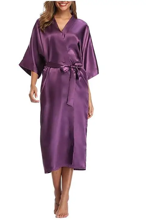 Bata de seda de rayón para mujer, lencería larga Sexy, Kimono Yukata, camisón de talla grande S, M, L, XL, XXL, XXXL, A-050