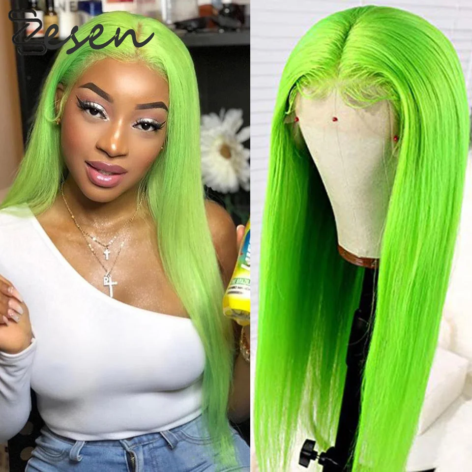 

ZesenLight Green Natural Straight Synthetic 13×4Lace Front Wig Glueless Heat Resistant Fiber With Natural Hairline For Woman Wig