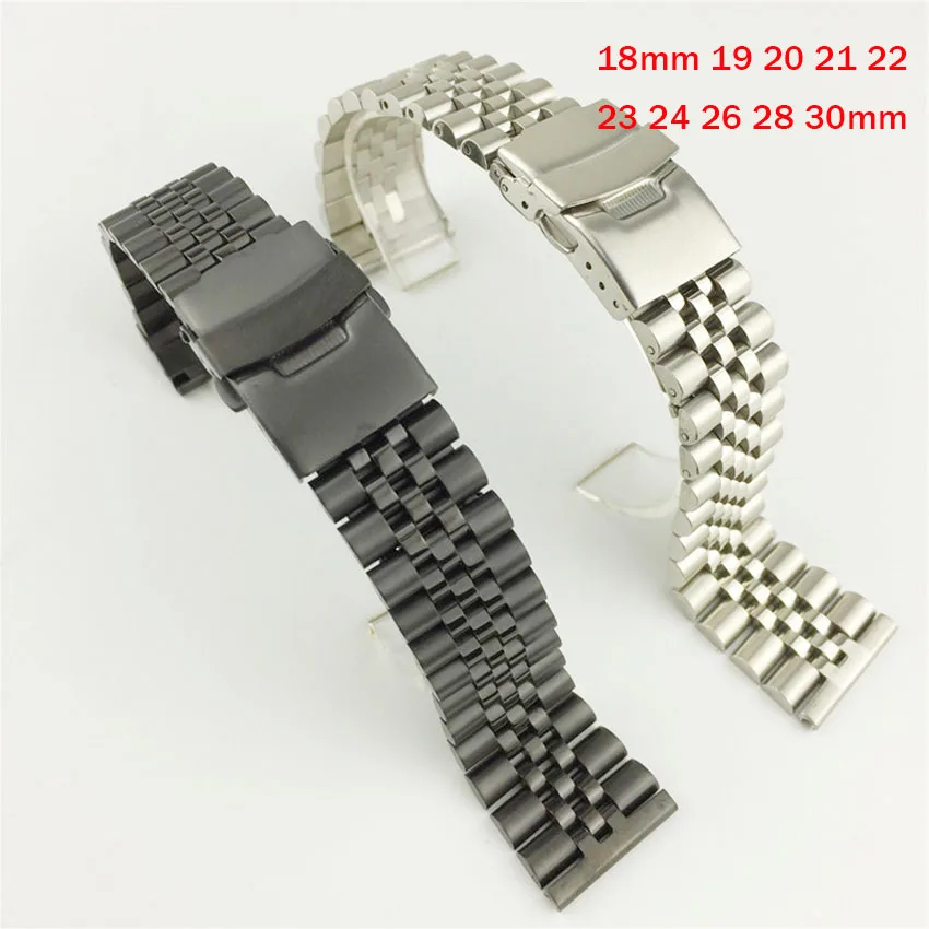 

18mm 19 20 21 22 23 24 26 28 30mm Watchband With Pins Full Stainless Steel Straps Double insurance Buckle Watches Accessories