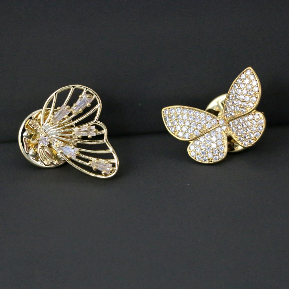 Cute Small Gold Color Micro Pave CZ Butterfly Shape Brooch Pin Fashion Zircon Scarf Anti-glare Clothes Accessories