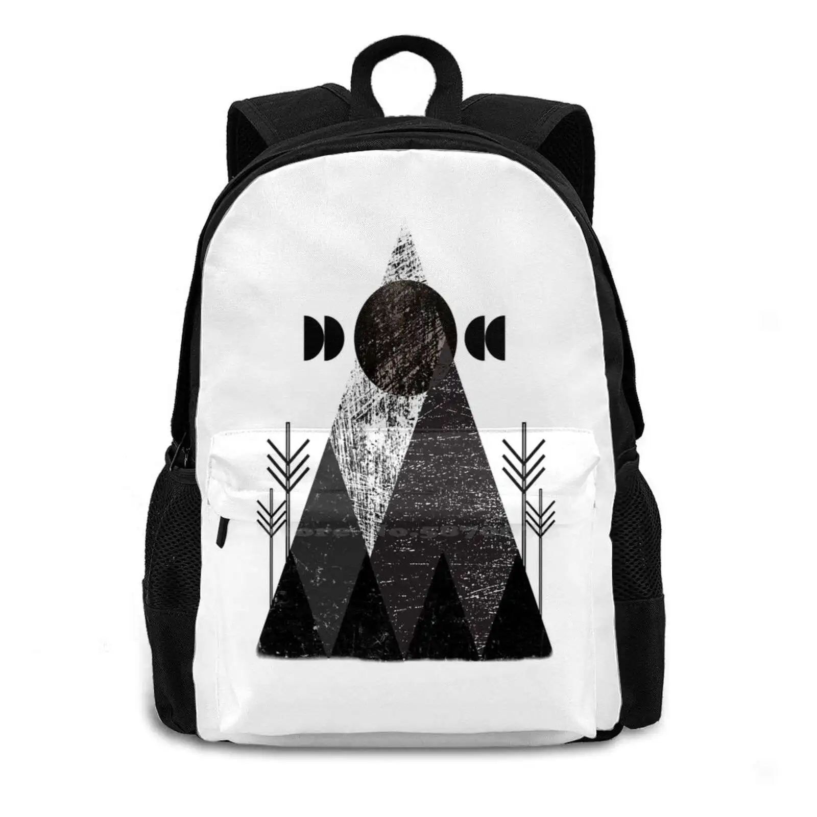 Minimalist Black And White Mountain Scene Women Men Teens Laptop Travel School Bags Moon Moon Phase Galaxy Space Stars Night