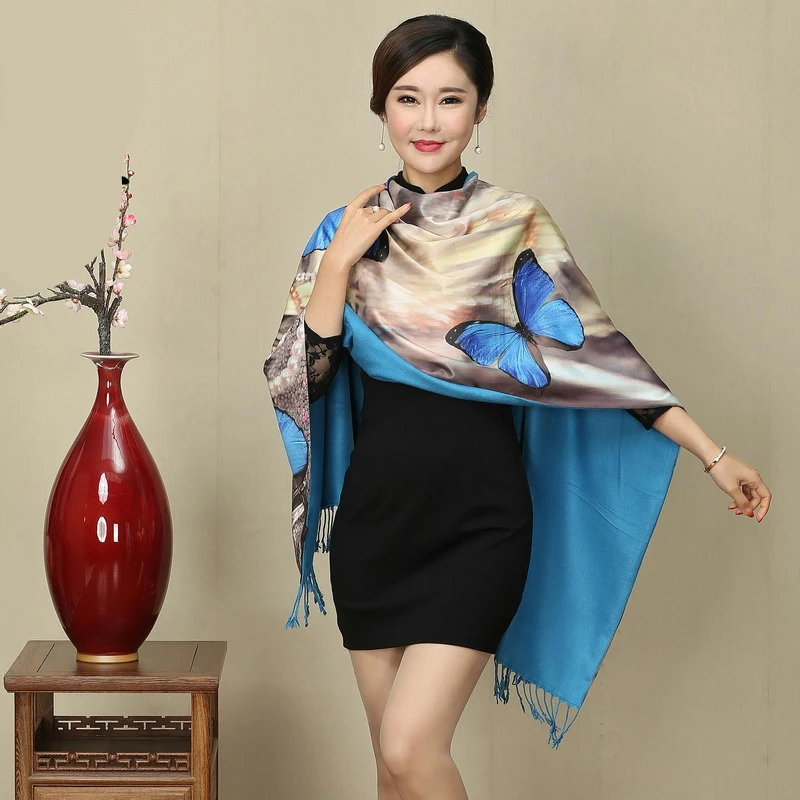 

30 Colors Oil Painting Cheongsam Shawl National Scarf Women Silk Cashmere Scarf Retro Wedding Evening Party Tippet Wraps