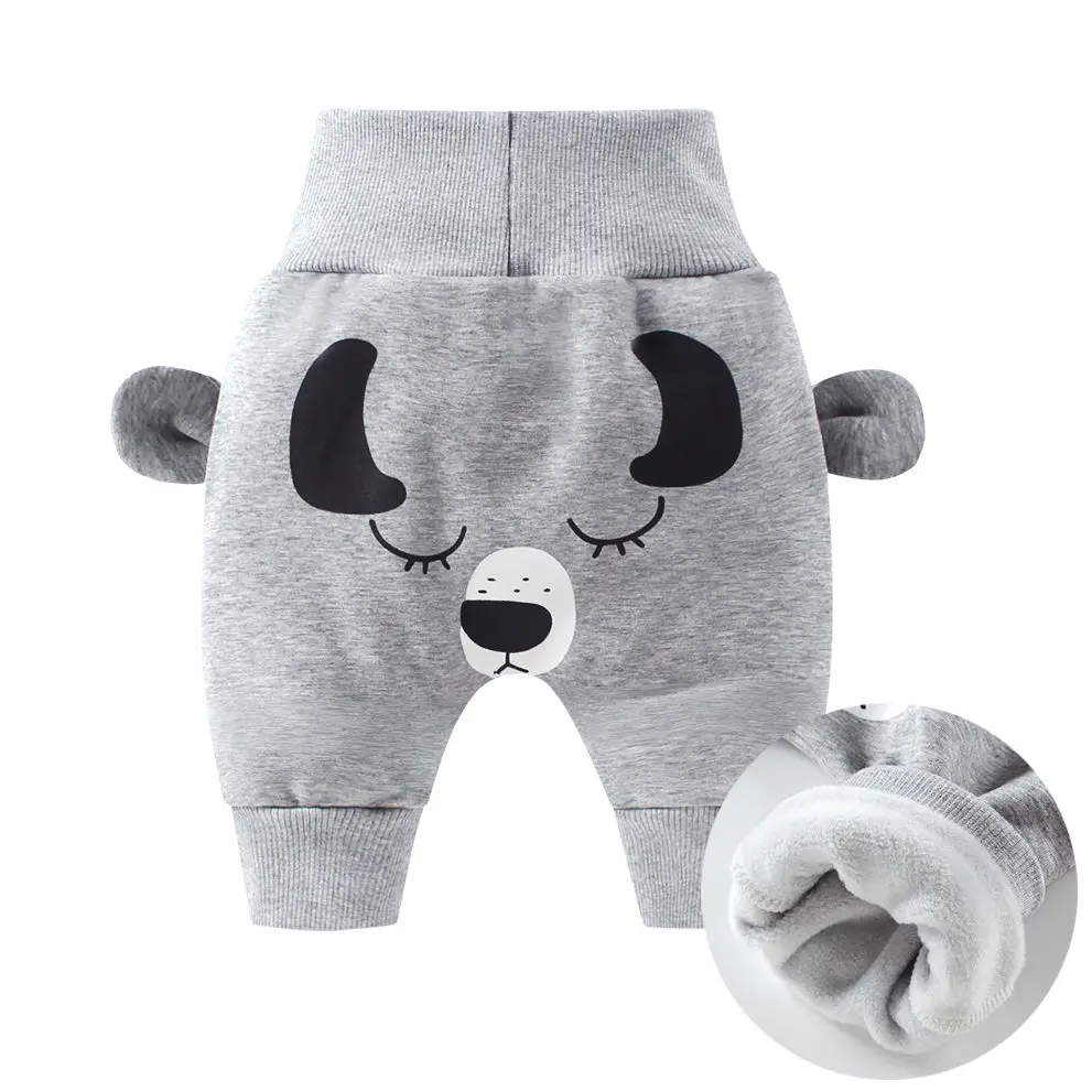 Baby Cute Pants Boys Girl Cartoon High Waist Protection Belly Children Toddler Spring Autumn Winter Newborn Warm Velvet Trousers