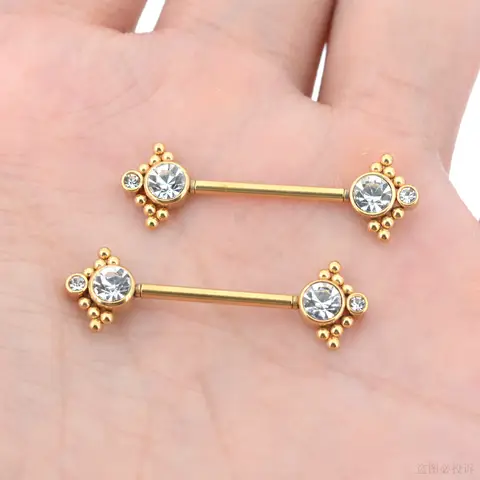 Anneaux de mamelon d'haltères non filetés, 2 pièces, 1.2x14mm, avec boule en strass, Piercing de mamelon en acier inoxydable, bijoux de mamelons non à visser