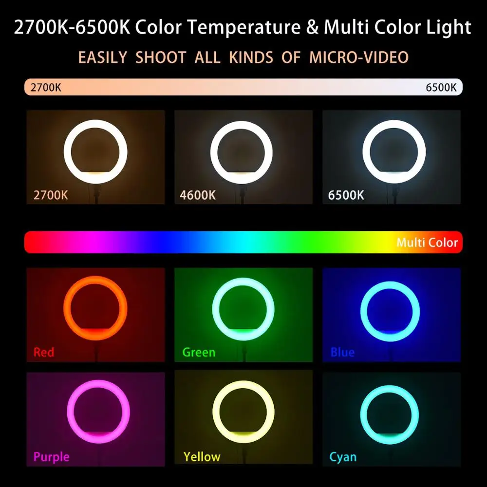 Fusitu 18 RGB Led Ring Lamp Photographic Light Ringlight With Remote Control USB Port Tripod For Live Broadcast Makeup Shooting