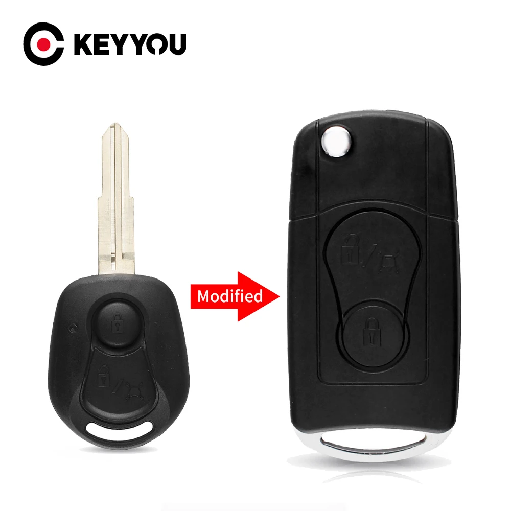 

KEYYOU New 2 Buttons Flip Folding Car Remote Key Case Shell For Ssangyong Actyon SUV Kyron Modified Key Fob Cover