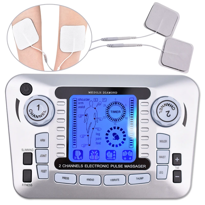 Dual-Output Pulse Massager Electrical Muscle Stimulator Tens Acupuncture Machine Electro Therapy Body Massage Device Pain Relief