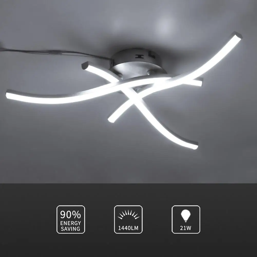 Modern LED Ceiling Light 21W 3000K Night Light Forked Shaped Ceiling Lamp for Living Room Bedroom Decor Curved Design Lamp
