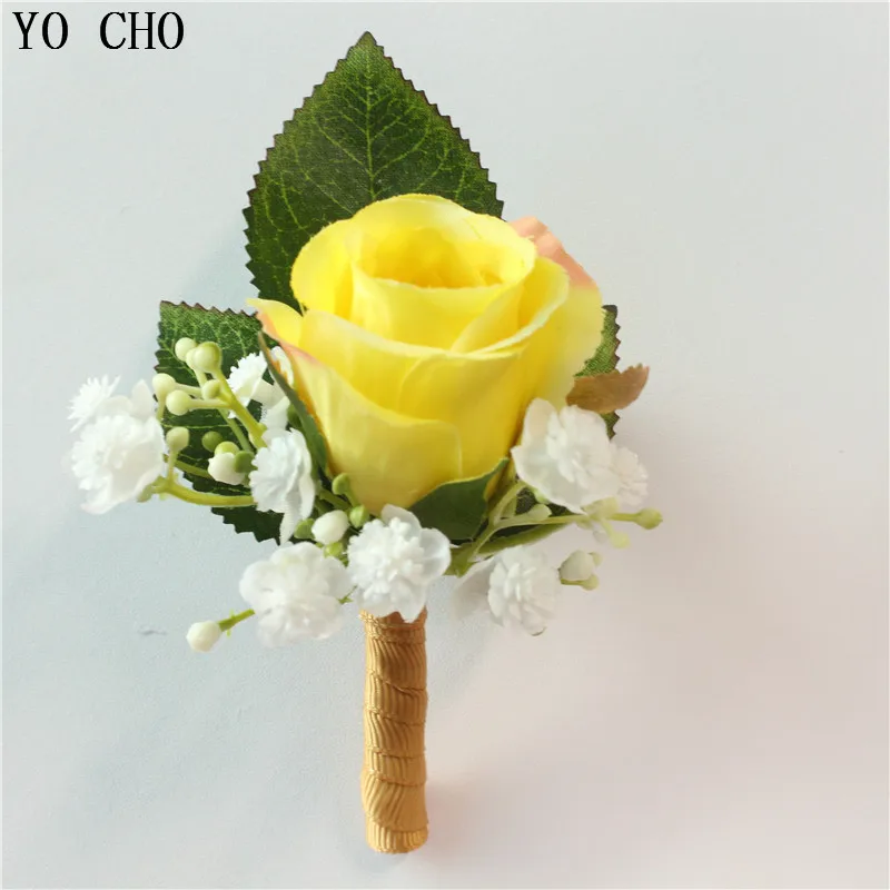 YO CHO Boutonnieres Men Roses Yellow Silk Flowers Wrist Corsages Bracelet Sunflowers for Boutonnieres Marriage Wedding Supplies