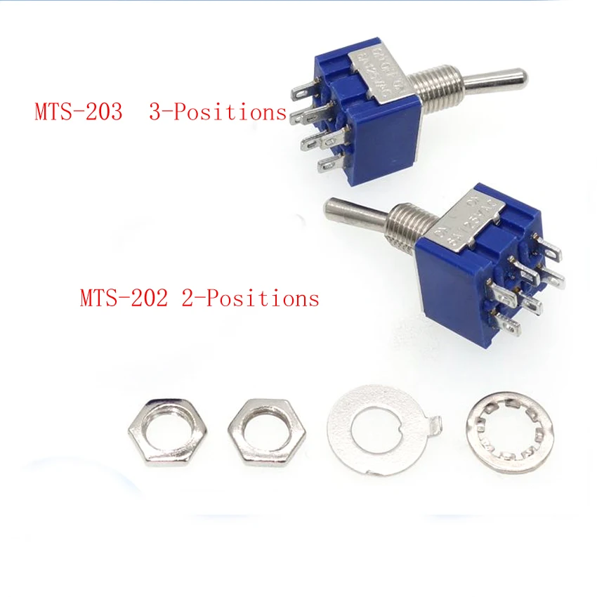 

50PCS/Lot MTS-202 203 Mini Toggle Switches 6A/125VAC ON-ON ON-OFF-ON 6Pin SPDT 2/3-Position